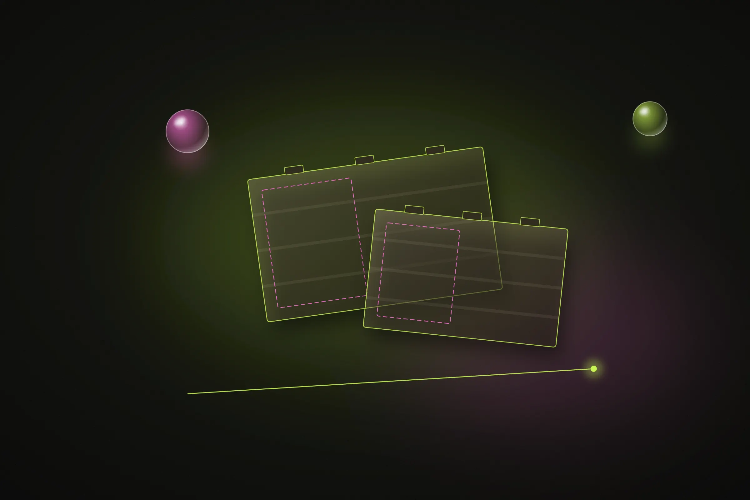Abstract laser-cut plywood panels with chartreuse cut lines and slotted plugin tabs.
